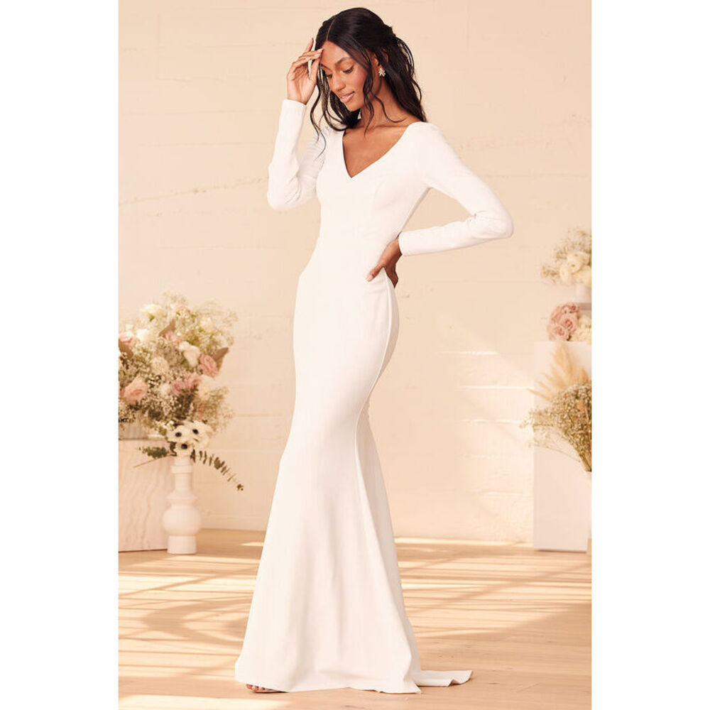 New- Lulus Feeling Of Forever White Long Sleeve Mermaid Maxi Dress - Size 1X